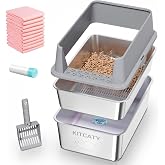 Stainless Steel Sifting Litter Box, for Pine Wood Pellet Cat Litter | 23.6''X15.7''X14'' XXL Metal Litter Boxs with Lid High-Sided,Leak-Proof,Easy to Clean, with Scoop, Urine Pad, Liner