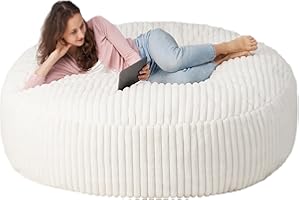 Cansunna Bean Bag Chairs, 6' Memory Foam BeanBag Chair with Filling for Adults, Soft Round Lazy Sofa with Faux Rabbit Fur Cover for Living Room Bedroom College Dorm (White, 6FT)