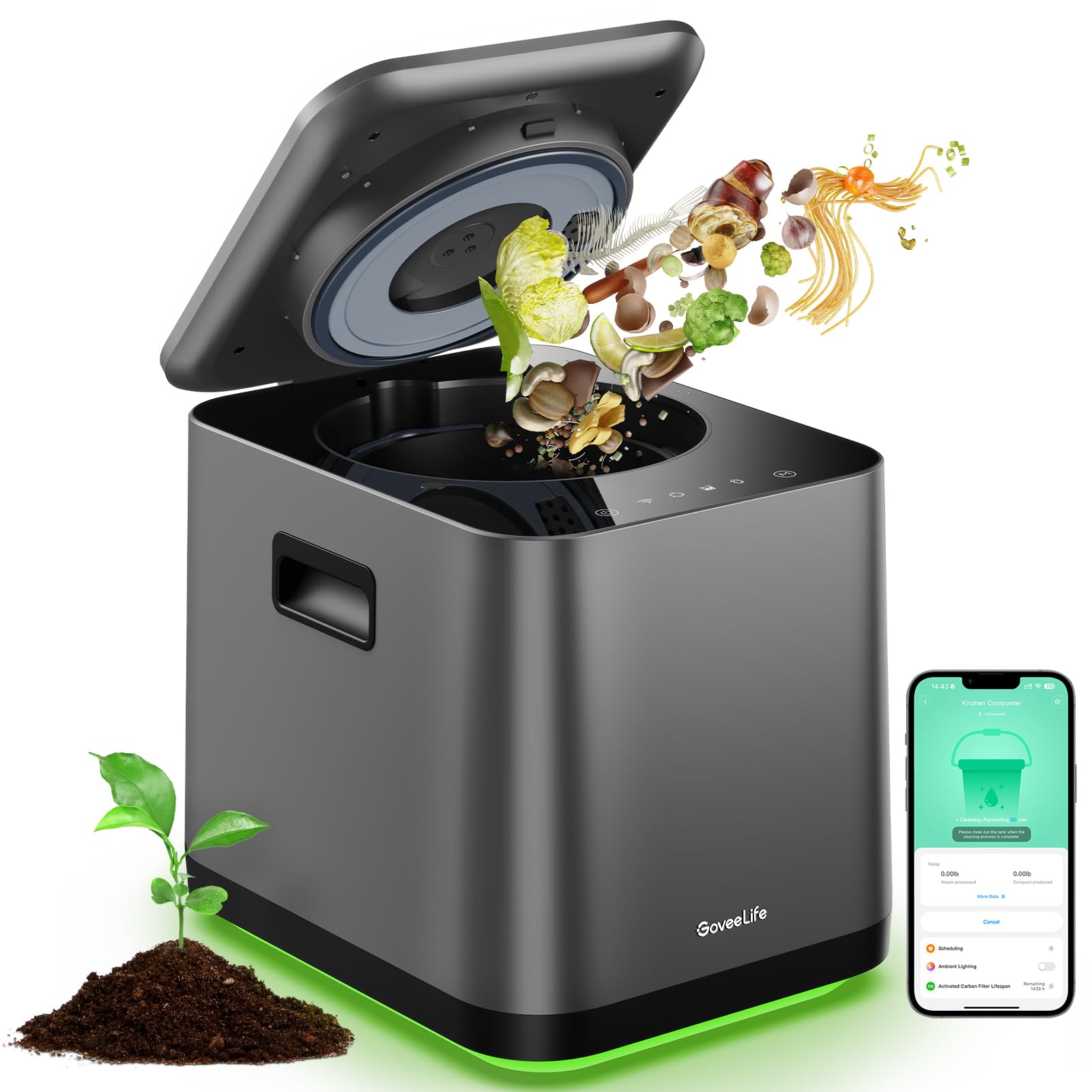 Photo 1 of GoveeLife Upgraded Electric Composter for Kitchen, Smart Indoor Countertop Compost Bin, Odorless, Low Noise, Auto-Cleaning, Turn Food Waste into Fertilizer, Food Waste Compost Machine with LED Display
