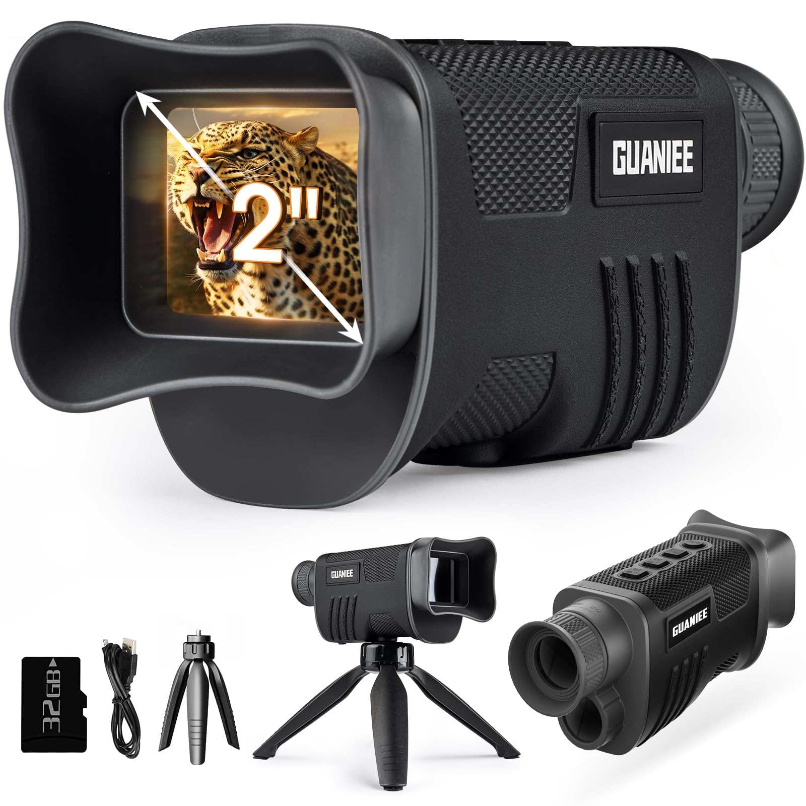 Photo 1 of GUANIEE Night Vision Monocular 4K Digital Infrared Night Vision with 2" Larger Screen, 8X Digital Zoom, 2200mAh Rechargeable Battery, Tripod, 32G SD Card