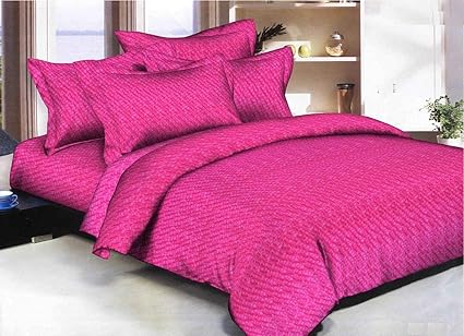 Sky Tex Plain Pink Color Light Weighted Cotton 120 TC Double Bed Sheet with 2 Pillow Covers