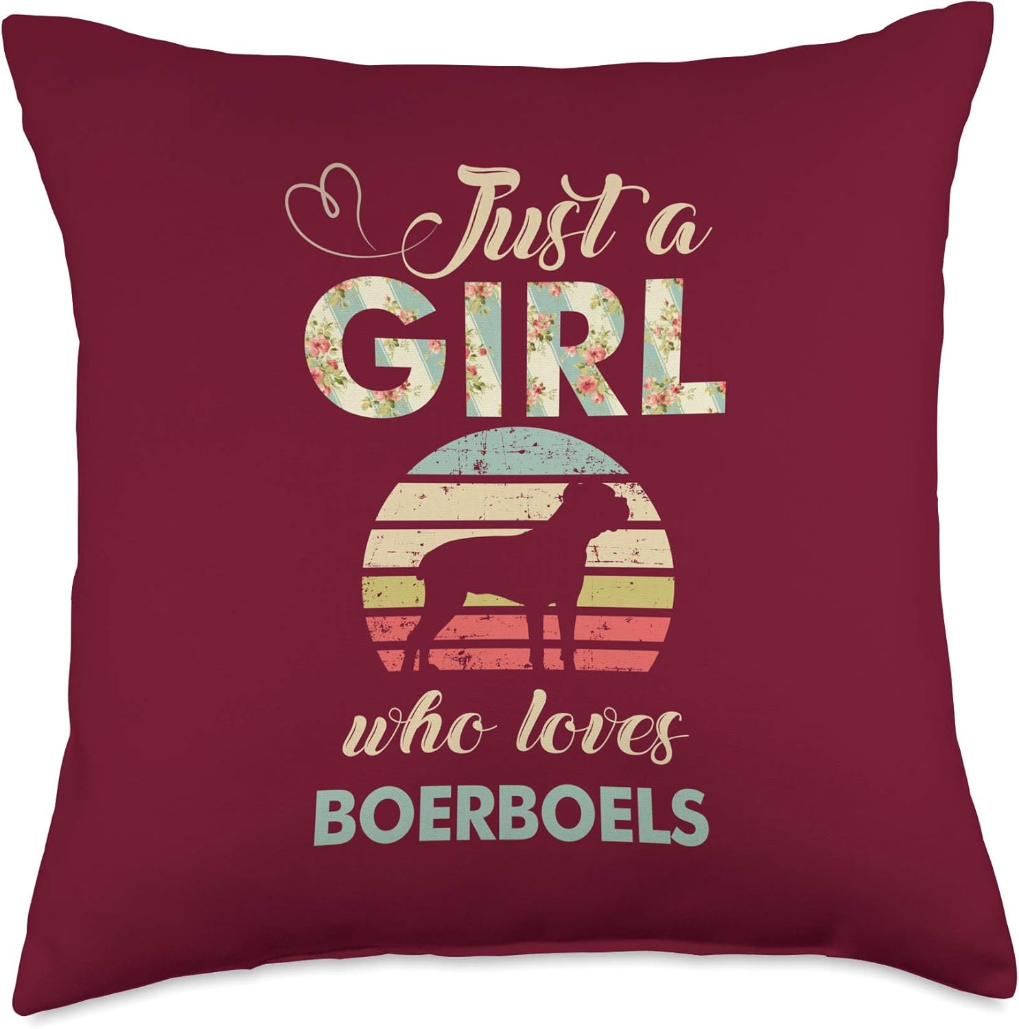 Check out my other Boerboel T-shirts Just A Girl Who Loves Boerboels Retro Vintage Dog Throw Pillow, 18x18, Multicolor