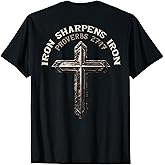 Iron Sharpens Iron Christian Gym Workout Cross On Back T-Shirt