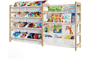 KINEMBOLD Large Toy Storage Organizer with 12 Toy Bins, Toy Organizers and Storage with 4 Tier Bookshelf for Kids Room, Playroom, Nursery Room