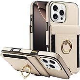 S. Tedazo for iPhone 16 Pro Max Wallet Case with Credit Card Holder and 360° Rotation Ring Stand, RFID Block Flip Leather Shockproof Cover for iPhone 16 Pro Max-Beige