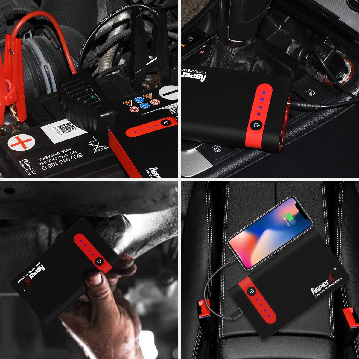 Asperx 500A Peak 10000mAh Car Jump Starter (Up to 4.5L Gas or 2.5L Diesel Engine), 12V Portable Power Pack Auto Battery Booster Phone Charger with LED Flashlight