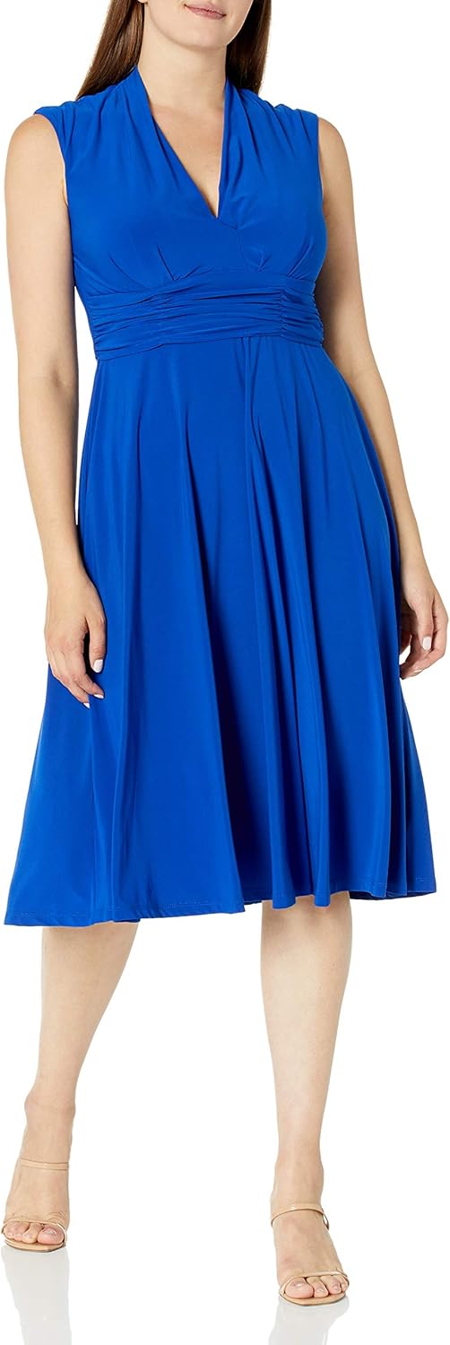 Women's Extended Cap Sleeve Dress with Ruched Waist Casual Dress