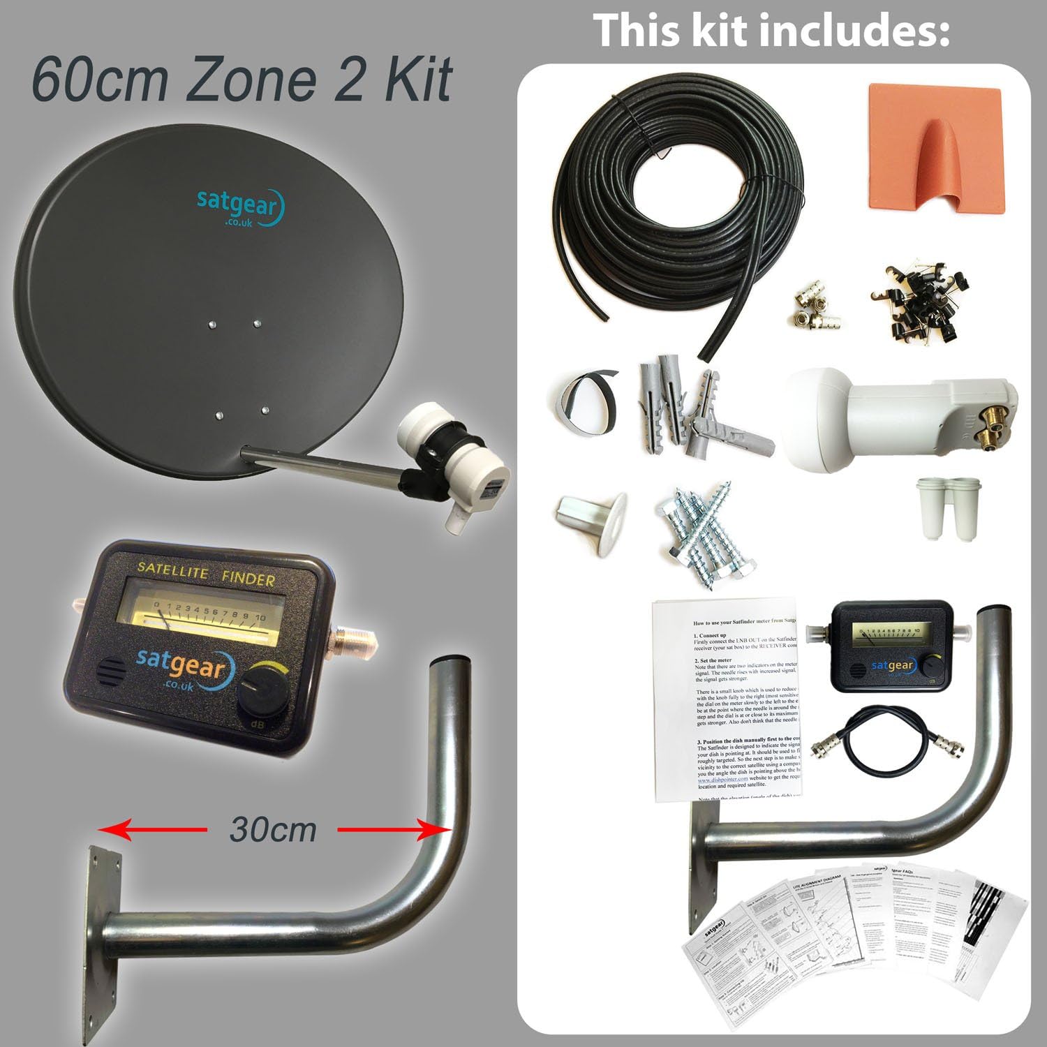 Satgear 60cm Zone 2 Satellite Dish Kit with 10m Cable Amazon.co.uk