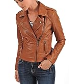 D DOLLY LAMB Women's Lambskin Leather Bomber Biker Jacket - Genuine Soft Leather, Stylish Moto Biker Jacket - Brown101fc (X-Small)
