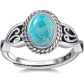 AVECON Adjustable Rings for Women 925 Sterling Silver Rings Womens Vintage Rings with 6 * 8mm Oval Teal Turquoise/Turquoise/Moonstone/Opal Statement Rings Fit Women Size 6-9