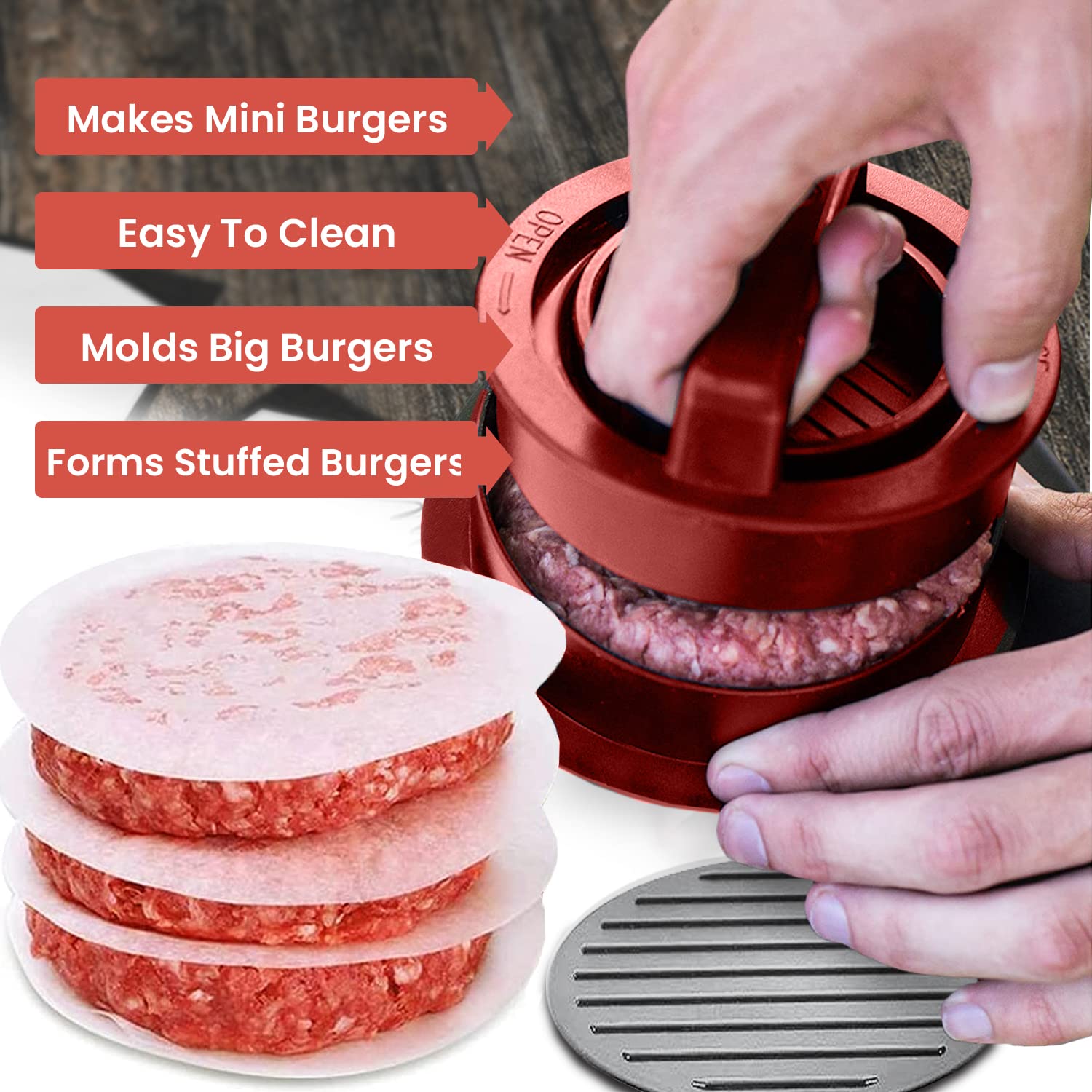 thumbnail image 2 of Meat Chopper Burger Patty Maker Adjustable Thickness Non Stick Burger For Barbecue Grilling Kitchen Gadget Beef Sausage Meat Plate Beef Veggie Burger, Kitchen Essentials Clearance Sale 2 of 14