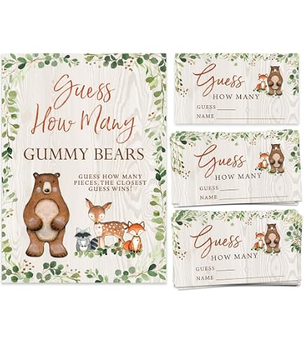 Whaline Woodlands Babyparty-Einladungen – 25er Set Mit Waldmotiv, Goldfolie & Umschlägen