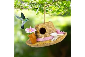 Yinns Birdhouse Hanging Bird Houses for Outside, Decorative Straw Hat Bird House Home Patio Garden Decor for Humming Bird, Bluebird, Wren Nesting