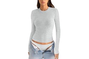 EasyGala Womens Cotton Long Sleeve Shirts Crew Neck Fitted Basic Going Out Outfits Undershirt Spring Fall Clothes 2025