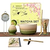 Matcha Whisk Set, 8 Pcs Ceramic Matcha Set Includes Bowl,Matcha Whisk (Chasen) and Holder, Sifter,Scoop and Spoon - Matcha Kit for Matcha Lovers,Gift for Family and Friend