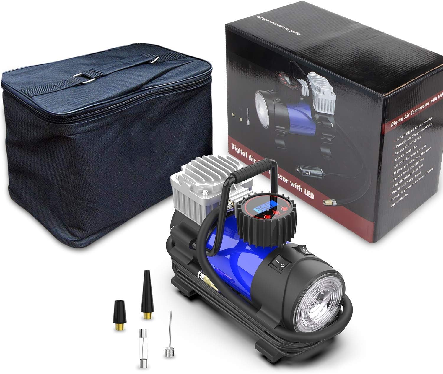 LYSNSH 12V DC Portable Air Compressor - 150 PSI Digital Tire Inflator Tire Pump with Pressure Gauge: Automotive