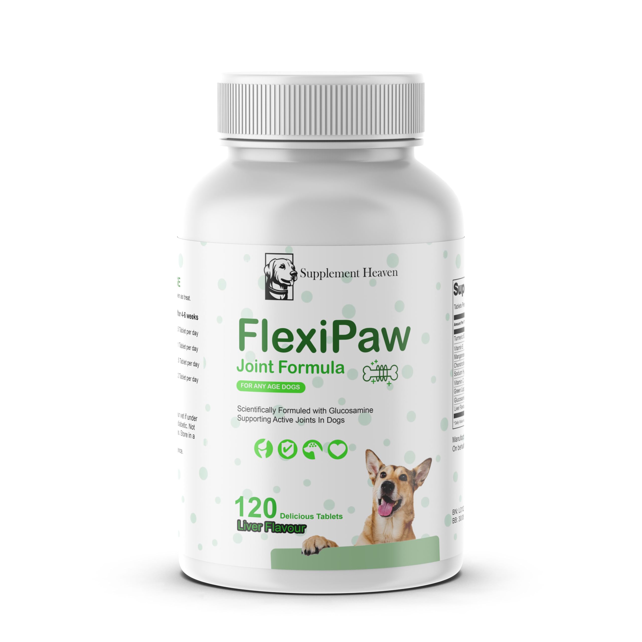 FlexiPaw - High Strength Hip And Joint Supplement for Dogs with Glucosamine, Chondroitin, Green Lipped Mussel | 120 Tablets