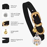 BRONZEDOG Leather Cat Collar with QR Tag, Bell, Non Breakaway, 18-22 cm view 2