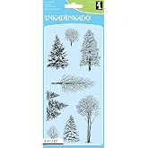 Inkadinkado Trees Unmounted Clear Rubber Stamp Set for Cards and Scrapbooking, 4'' L x 8'' H, 8 pc.