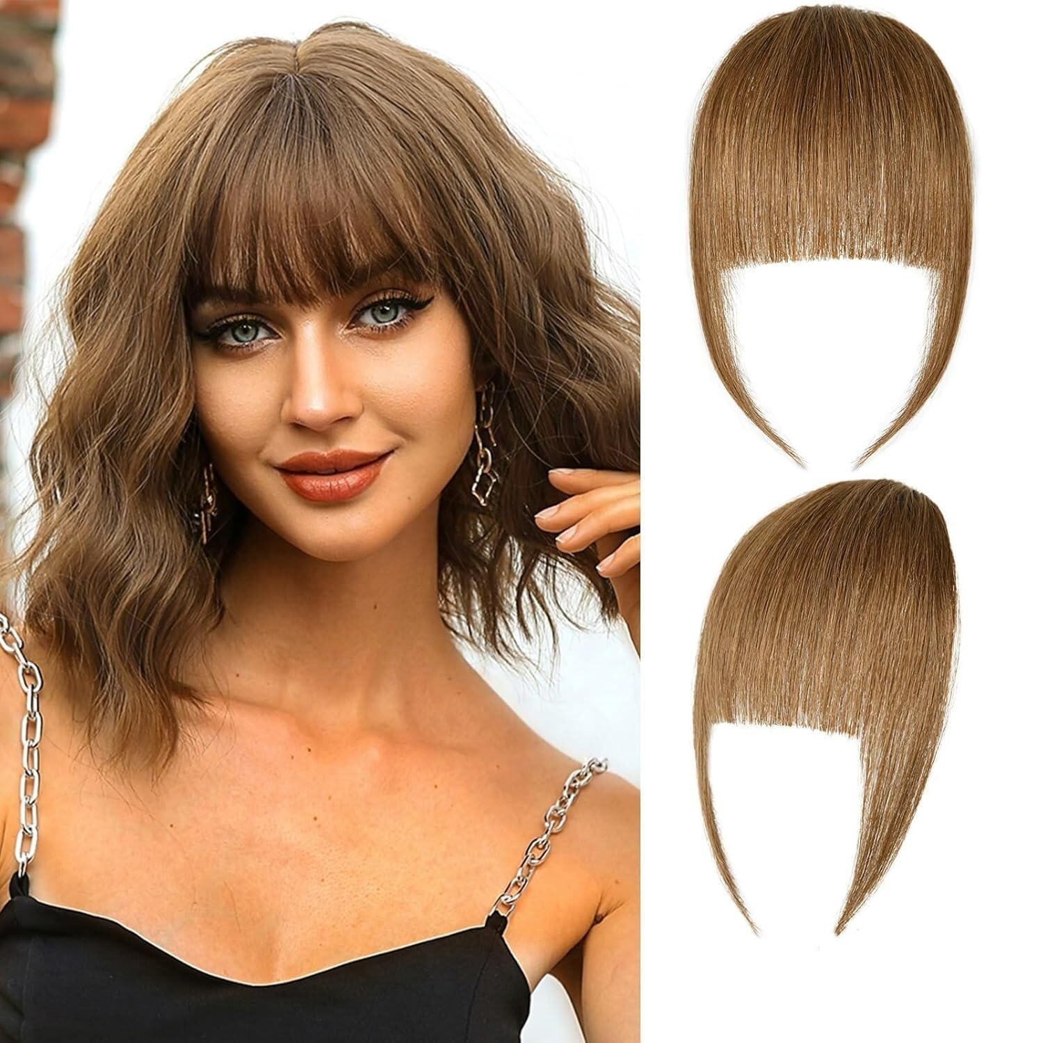 Datanala 100% Real Human Hair Bangs In Clip Bangs Human Hair Hairpieces with Temples Women Air Thinning Curtain Daily Wear Clip In Bangs (Ash Blonde, Clip In Fringe Bangs)
