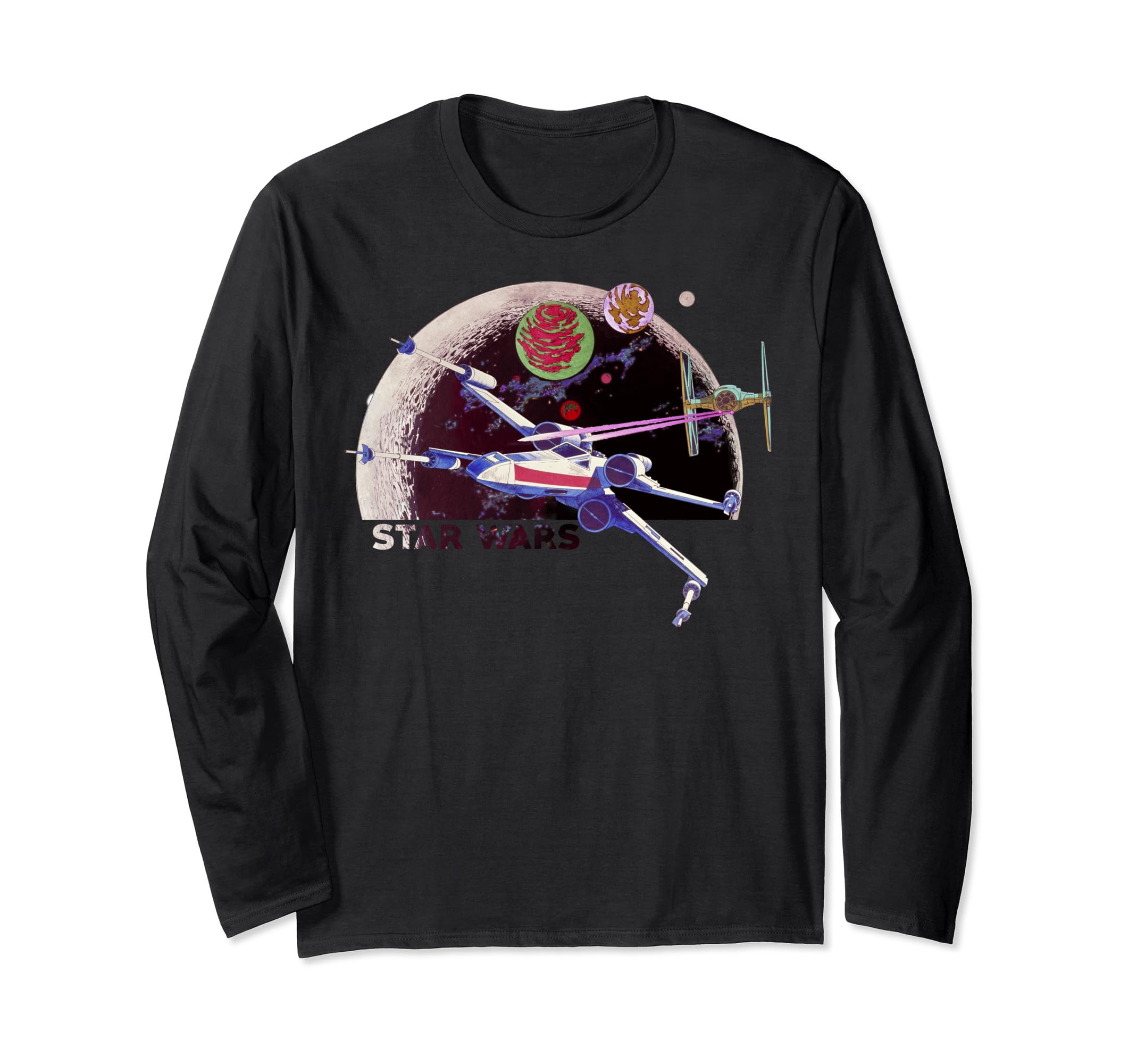 Star Wars X-Wing Chased By Tie Fighter Retro Planet Long Sleeve T-Shirt