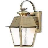 Livex Lighting 2162-01 Transitional One Light Outdoor Wall Lantern from Mansfield Collection Finish, Antique Brass, 7.5" W x 