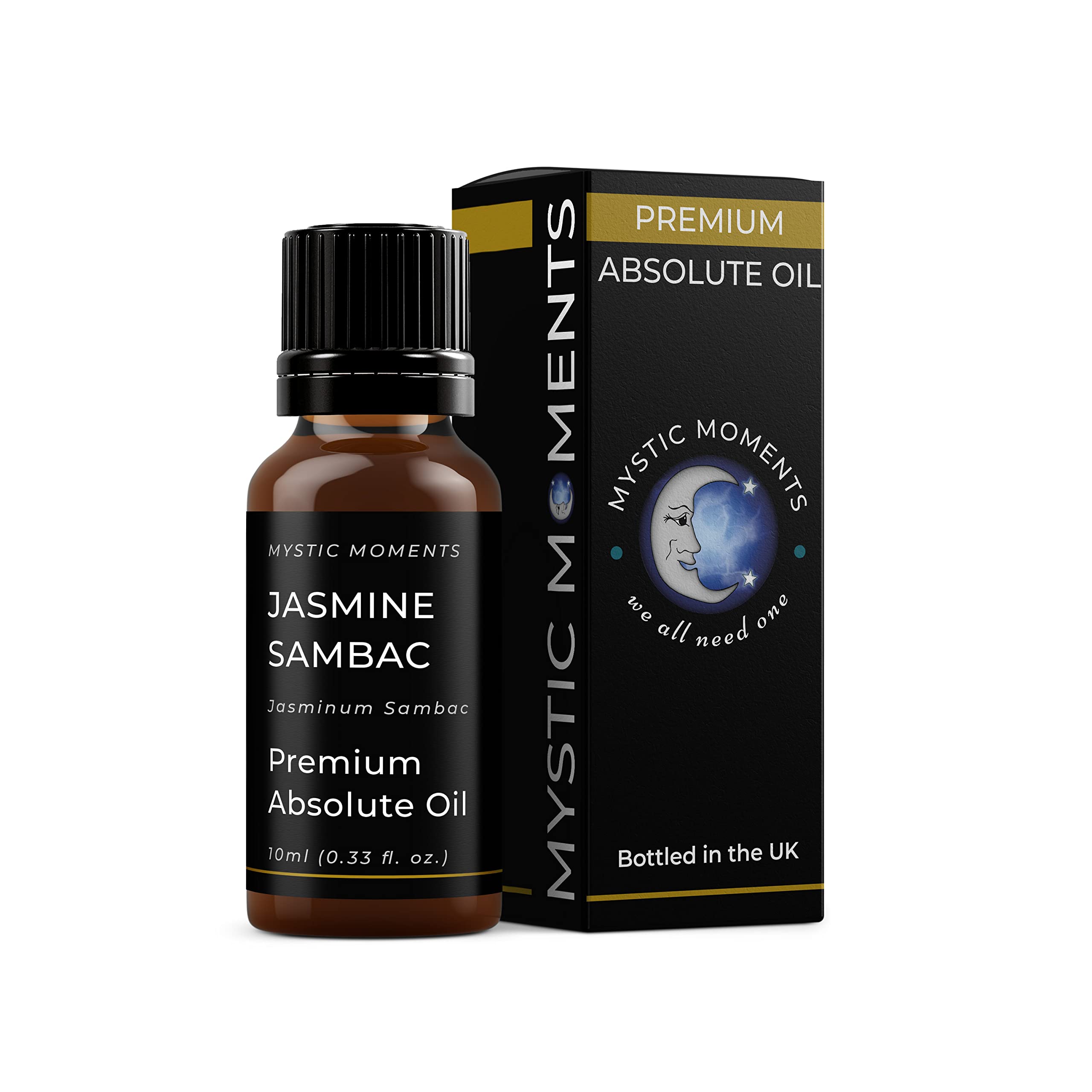 Mystic Moments | Jasmine Sambac Absolute Oil 10ml | Jasminum sambac | Intense Musky Floral Aroma | Solvent Extracted | Middle to Base Note | Natural Perfumery & Aromatherapy | Strong & Concentrated