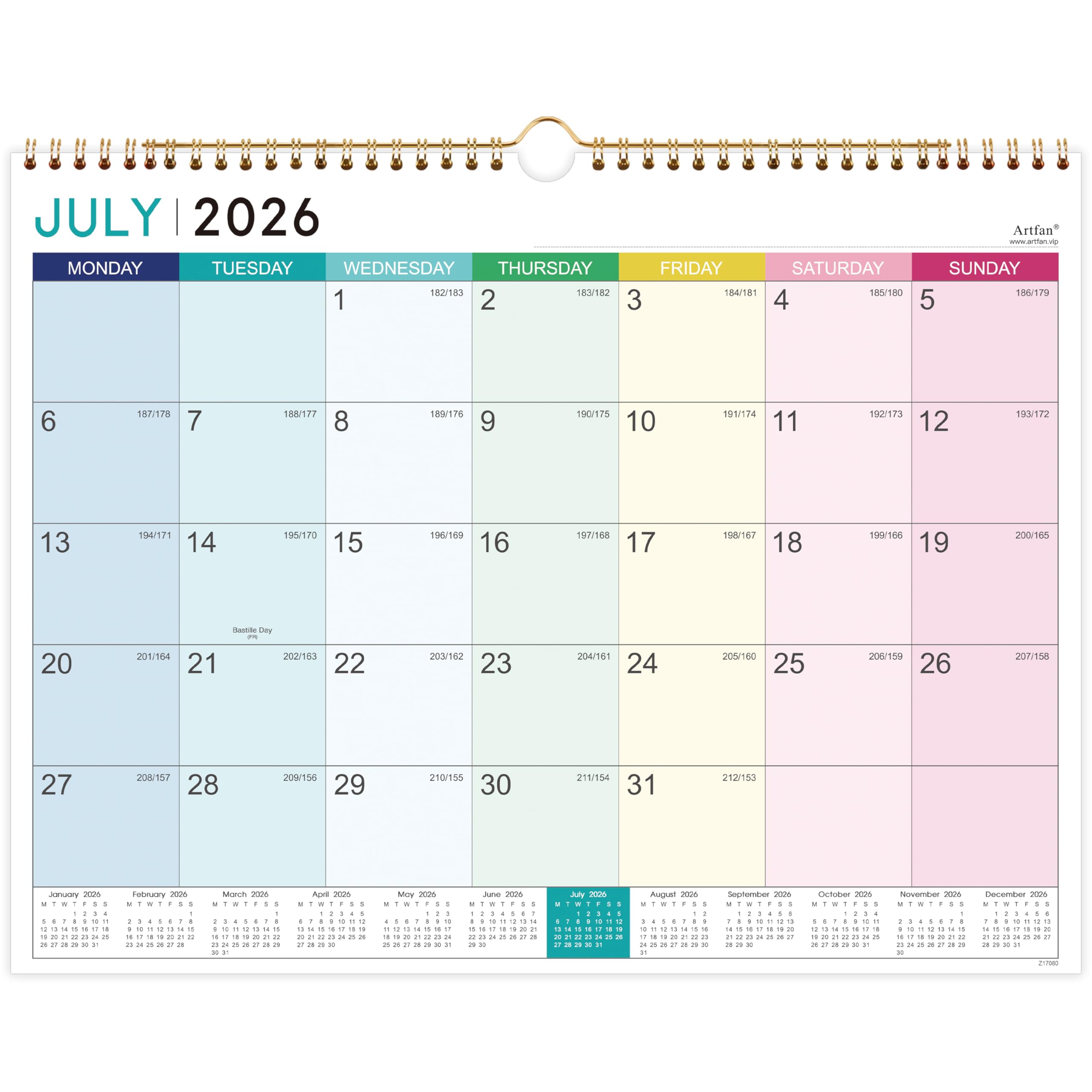 2026 2027 Calendar - Wall Calendar 2026-2027, 18 Month Calendar from Jul.26 - Dec. 27, 37 x 29 cm, Double Binding Hook, Large Pastel Colour Block