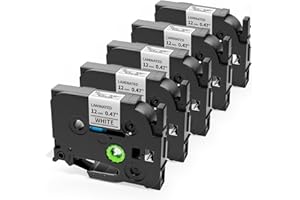 SUMINEY 5Pack Replacement for Brother P-Touch Label Maker Tape TZe 12mm 0.47 Ribbon Laminated TZ Black on White Refills Compatible with Brother P Touch PT-D210 D220 H110 1000 1280 D400 Cube, 1/2" x 26.2'