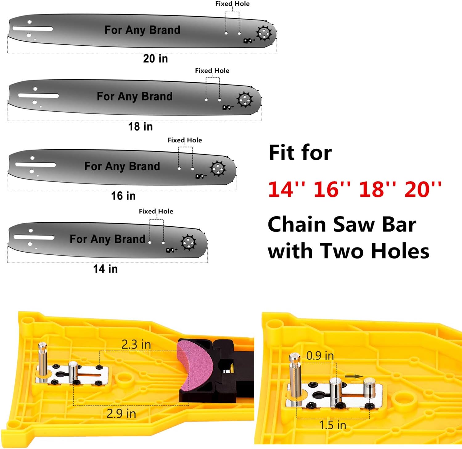 Chainsaw Sharpener Universal Chain Saw Blade Sharpener Fast Sharpening Stone Grinder Tools Bar Mounted Chainsaw Teeth Sharpener Fit for 14 16 18 20 Inches Two Holes Chain Saw Bar with total 4 Whetston: Garden & Outdoor