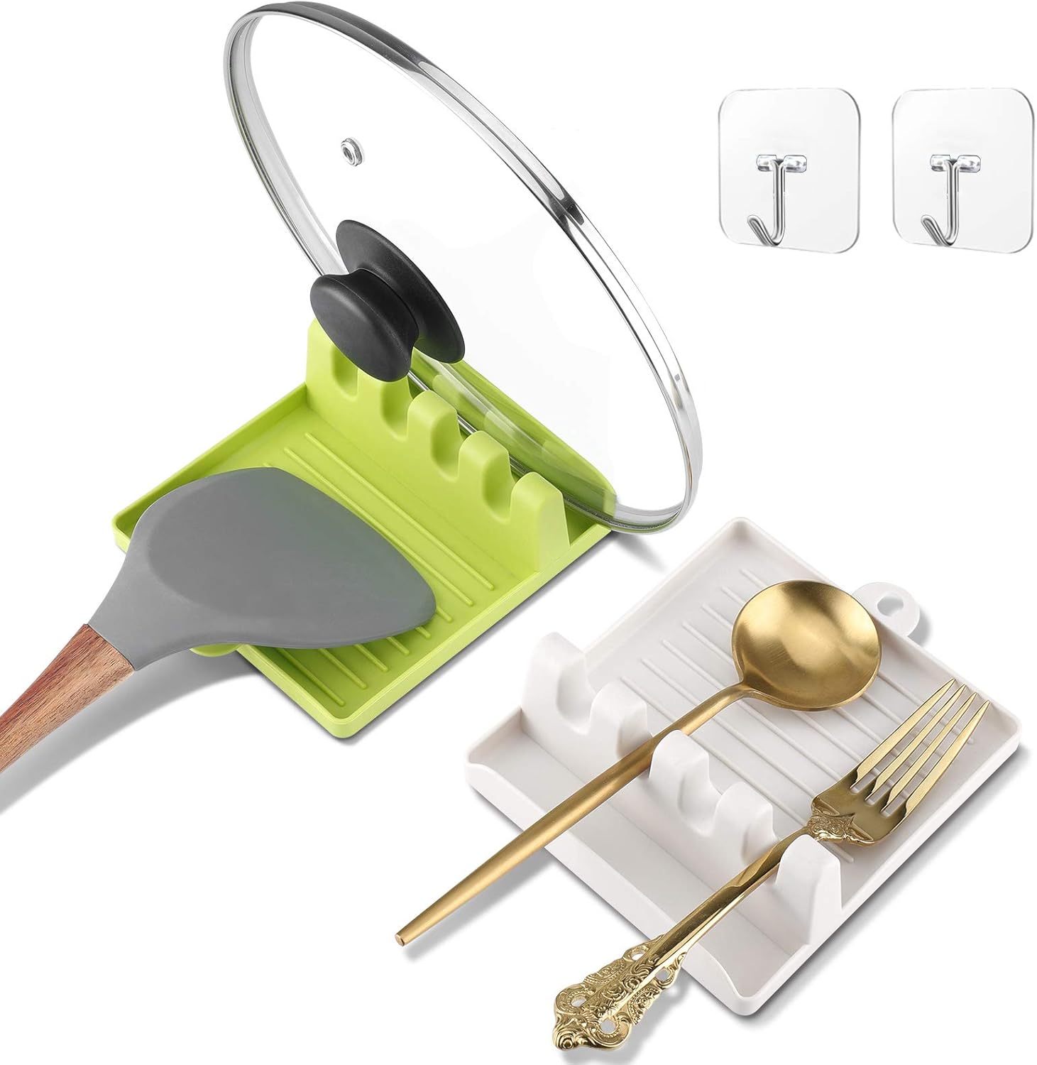 Spoon Rest For Stove Top With Drip Pad(Two Pack) - Kitchen Utensil Holder For Spoons, Food Safe Spoon Rest & Utensil Holder For Counter Top, Spoons, Ladles, Tongs