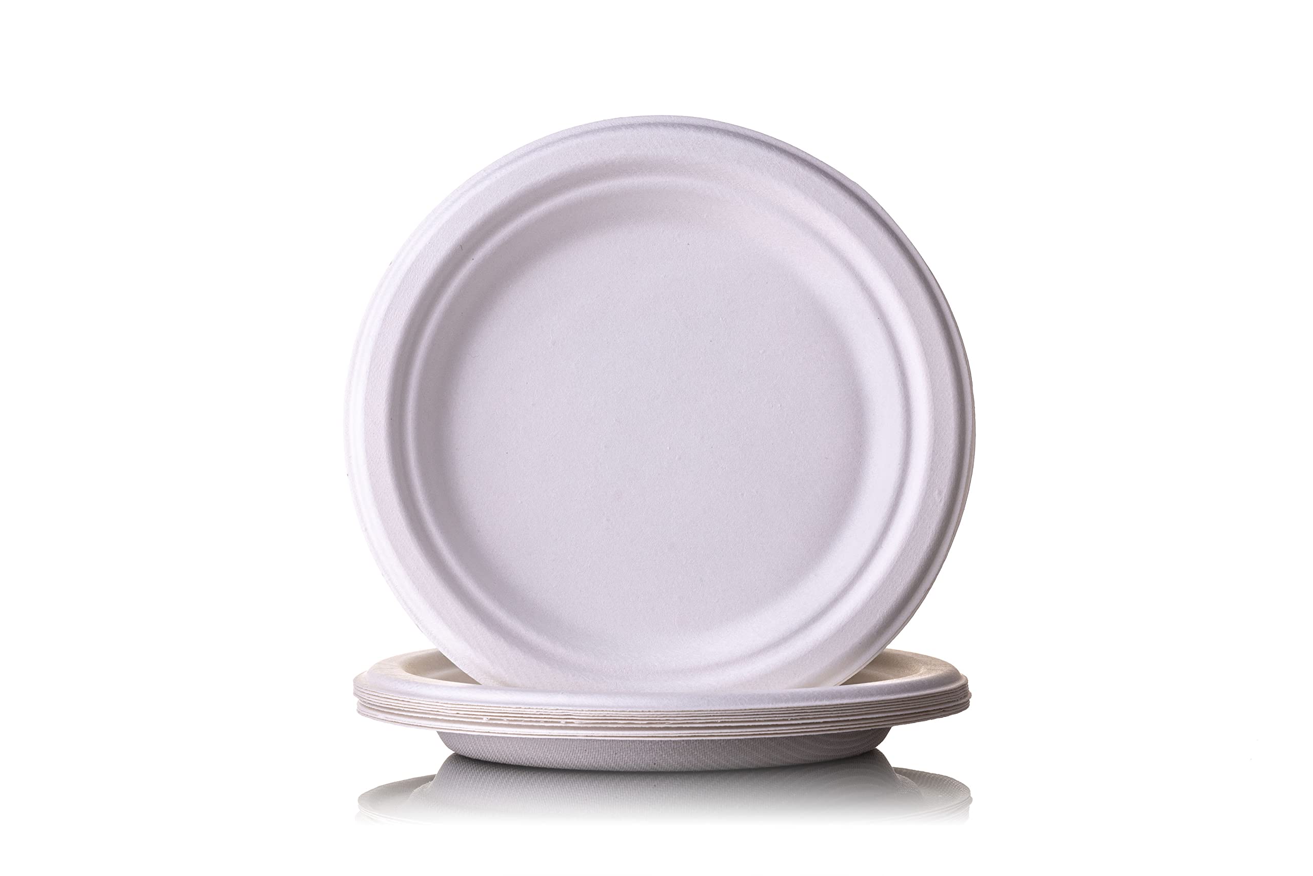 GoCoPack Bagasse Plates: Pack of 50-7"(18cm) White Strong Bagasse/Sugarcane Medium Round Plates - Eco Friendly 100% Biodegradable and Home Compostable (7"(18cm) Round Plates - Pack of 50)