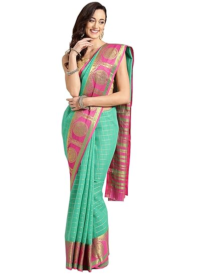 Chanderi Cotton Green Golden Zari Woven Womens Saree