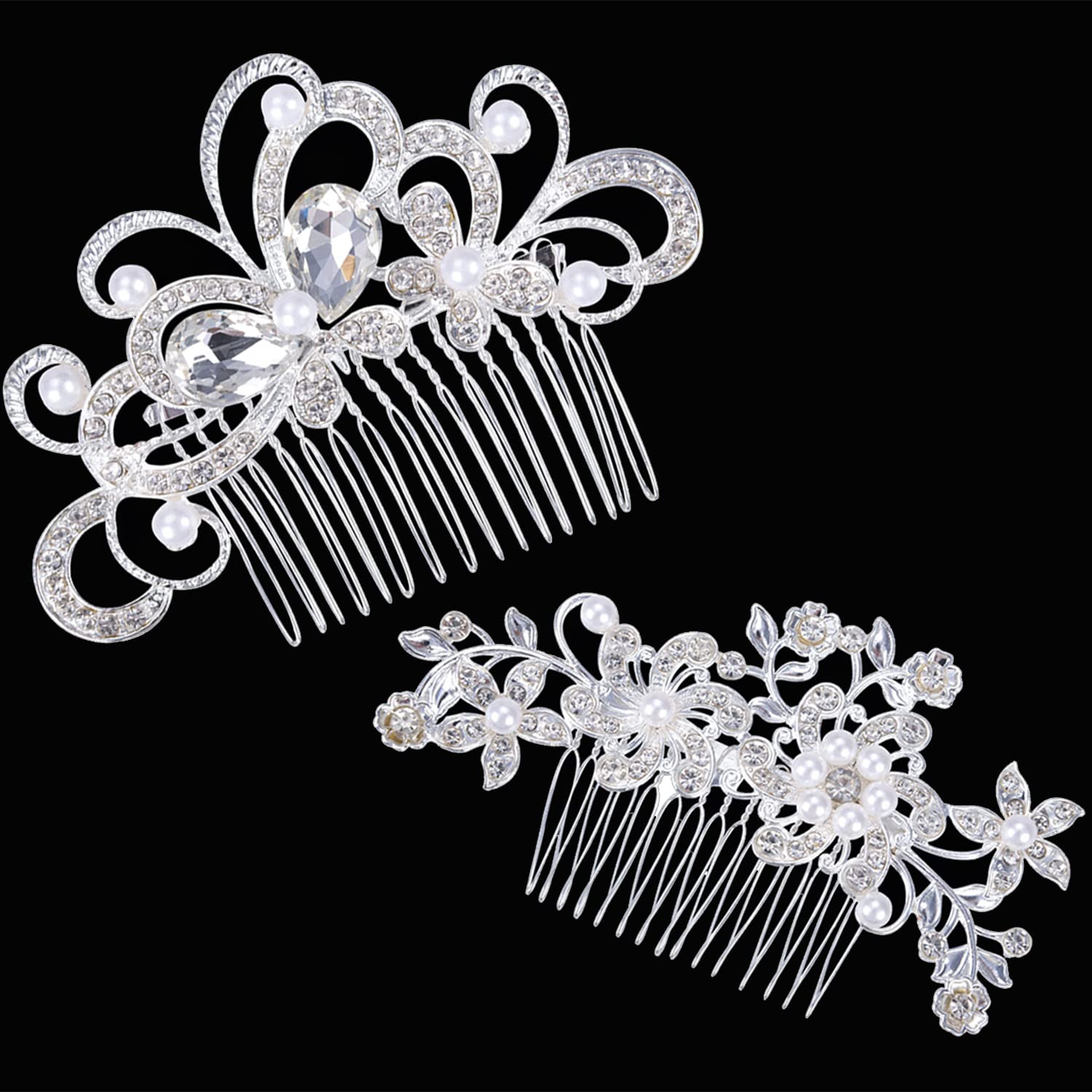 UNVOJL 2 Pack Bridal Wedding Hair Clip Comb Bridal Flower Side Hair Clips Pearl Bridal Headpiece Wedding Accessories for Women Girls
