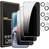 Romkasi 3 Pack Privacy Screen Protector for iPhone 14 6.1 Inch with 3 Pack Camera Lens Protector, Anti Spy Tempered Glass Film, Anti-Scratch, Touch Sensitive, Case Friendly
