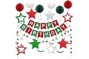 FQZYLCH Red Green and White Birthday Decorations,Christmas Happy Birthday Banner,Happy Birthday Decorations for Women Men Girls Boys