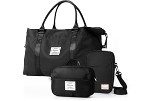 WONHOX Carry on Bag for Women,Travel Duffel Bag,Large Sports Tote Gym Bag,Waterproof Weekender Overnight Bags with Trolley Sleeve, Ladies Beach Bag with Toiletry Kit Bag, Black