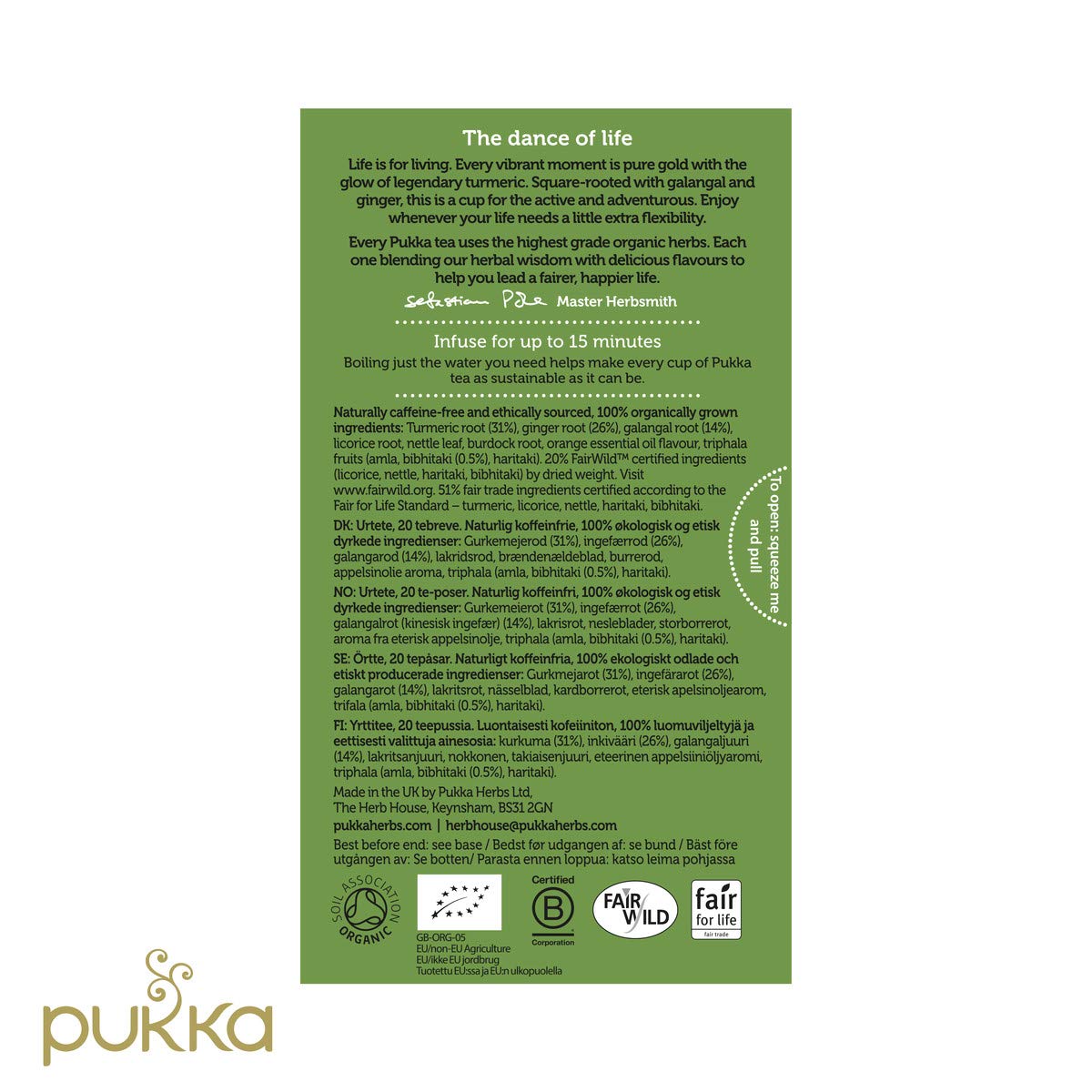 Pukka Herbs Turmeric Active, Organic Herbal Tea With Ginger & Galangal (3 Pack, 60 Tea Bags) : Grocery & Gourmet Food