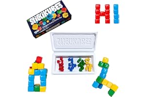 KOMARC GAMES StickiKubes, Mini Stacking Cubes That Stick to Anything, Non Toxic Kid Safe Sticky Blocks, Creative Construction Toy - 36 Cubes, 4 Colors, Display Easel