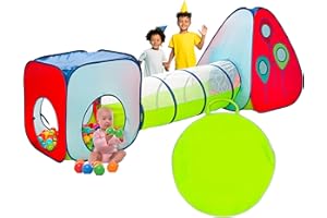 Kiddey Tunnel and Ball Pit Play Tent | 3pc Pop Up Toddler Gym Tunnels with Tents for Kids, Toddlers, Infants Boys & Girls | Indoor & Outdoor Gift Game | Baby Crawling Pits for Playground