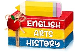 Anglechic 4 Pcs Back to School Table Decorations First Day of School Tiered Tray Decorations Decorative Mini Wooden Books Subject Signs for Office Shelf Classroom Tabletop Bookshelf(Pencil)