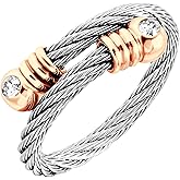 555Jewelry Stainless Steel Twisted Cable CZ Adjustable Open Ring for Women & Ladies