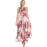 Halter Printed Chiffon Dress W/Keyhole Neckline & Tiered Skirt