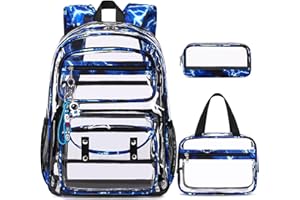 ACESAK Clear Backpack for Boys Girls - 3 Pcs Clear Heavy Duty with Lunch Bag - See Through Backpack Stadium Approved