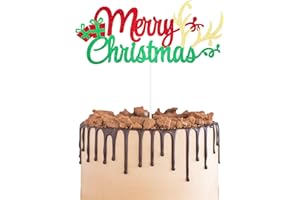 Gexolenu 1 Pcs Merry Christmas Cake Toppers, Double-Sided Glitter Merry Christmas Gift Cake Picks For Celebrating Christmas Theme Party, New Year Holiday Party Decorations Supply