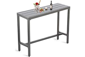 ONLYCTR Outdoor Patio Counter Height Bar Table, 47" Rectangle for Patio, Garden, Yard, Balcony, Poolside (Grey, 47"L)