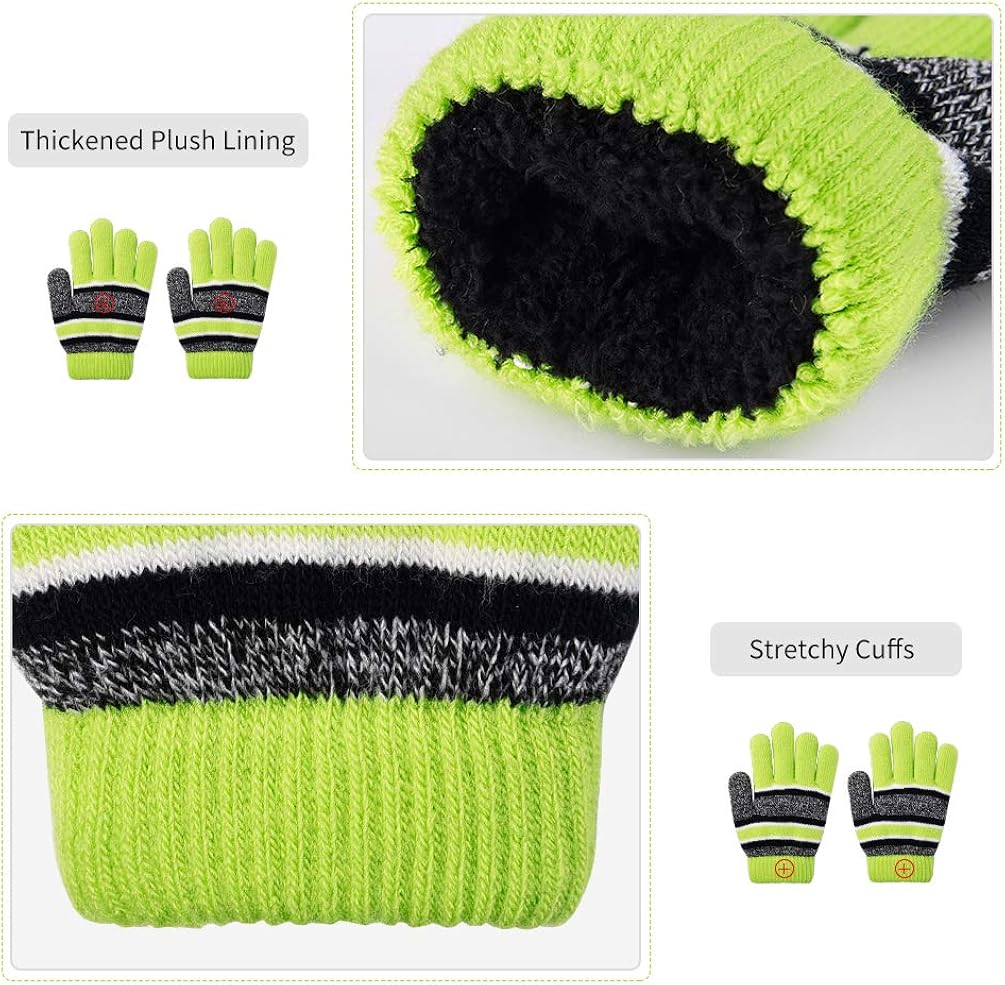 VBIGER Kids Winter Knitted Set Knitted Hat Scarf Gloves for Kids 3Pcs Aged 3-6 Green: Clothing