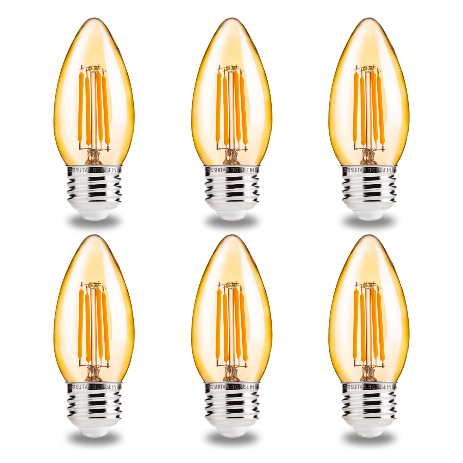 Photo 1 of ALAMPEVER LED Chandelier Light Bulbs 40 Watt, B11 Candelabra LED Light Bulb, Dimmable E26 Led Bulbs 2200K Warm White, Amber Glass, 330LM, 6 Pack