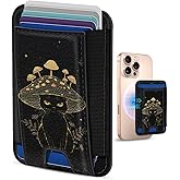 Shorogyt Compatible with Magsafe Wallet - for Magnetic Leather Card Holder Mushroom Cat Design for Women Girls for iPhone 17/16/15/14/13/12 Series Cute Aesthetic Card Wallet with Elastic, Fit 7 Cards