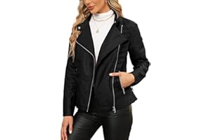 Bellivera Women's Cropped Faux Leather Jacket Bomber Casual Zip Up Coat PU Moto Bike Outwear with Pockets